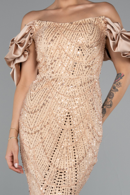 Gold Stone Strapless Sleeve Accessories Long Mermaid Evening Gown ABU4509