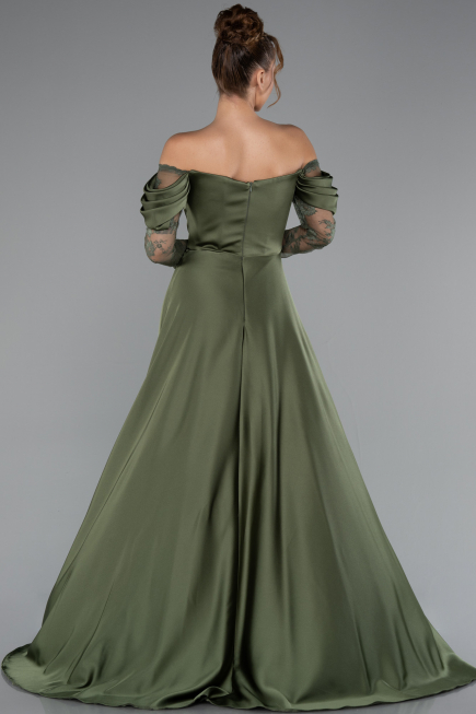 Olive Drab Long Satin Evening Dress ABU5054