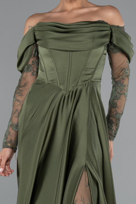 Olive Drab Long Satin Evening Dress ABU5054