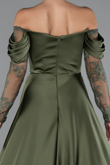 Olive Drab Long Satin Evening Dress ABU5054