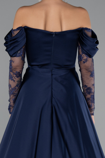 Navy Blue Long Satin Evening Dress ABU5054