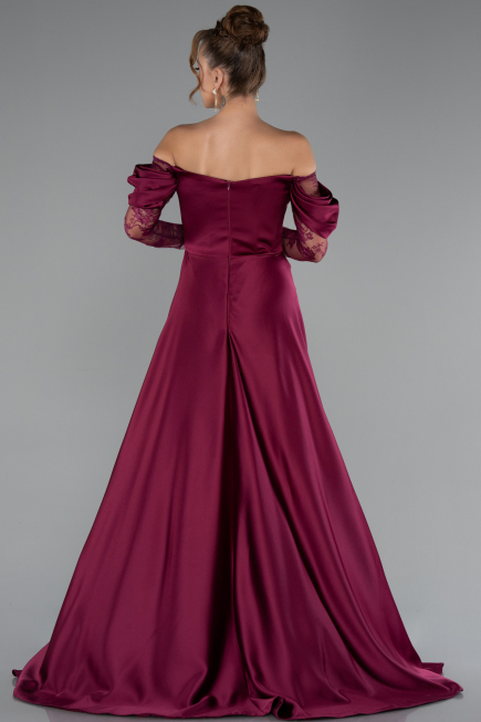 Plum Long Satin Evening Dress ABU5054
