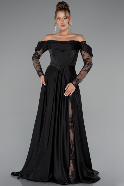 Black Long Satin Evening Dress ABU5054