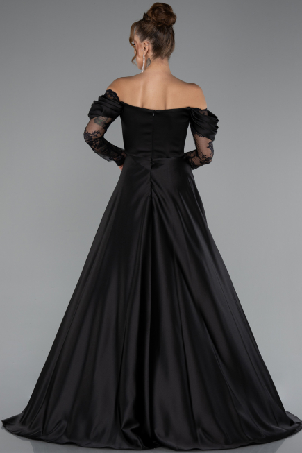 Black Long Satin Evening Dress ABU5054
