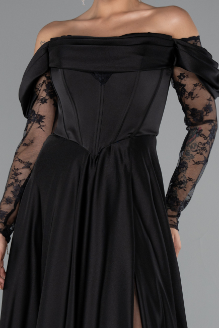 Black Long Satin Evening Dress ABU5054