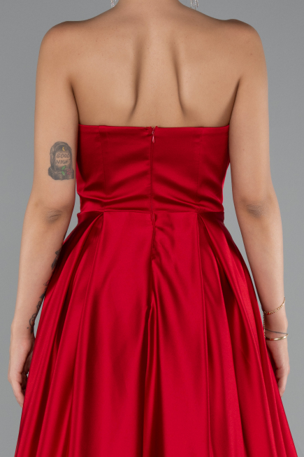 Long Red Satin Prom Gown ABU5105