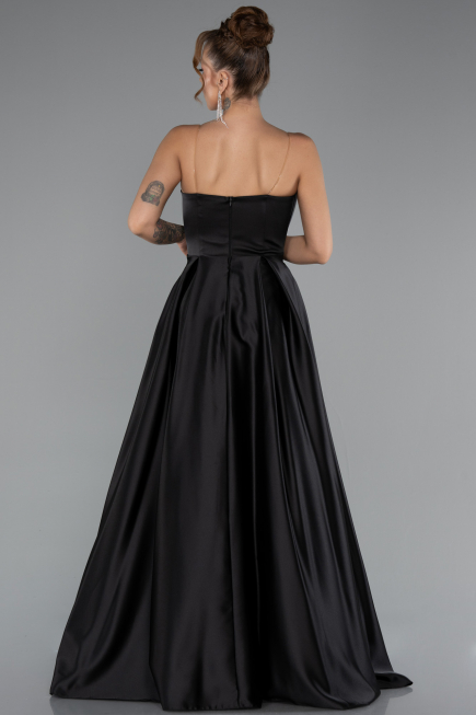 Long Black Satin Prom Gown ABU5105