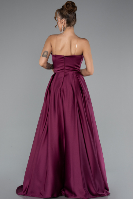 Long Cherry Colored Satin Prom Gown ABU5105
