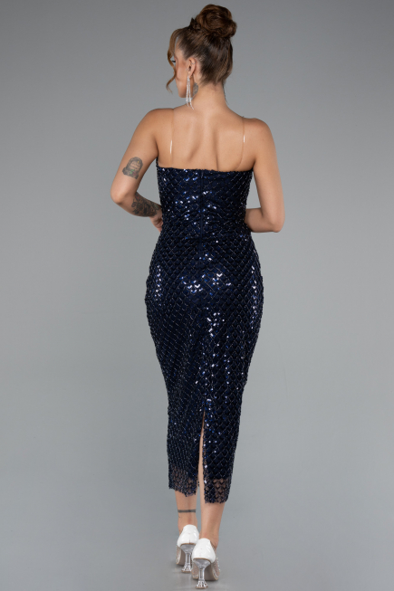 Midi Navy Blue Scaly Cocktail Dress ABK2389