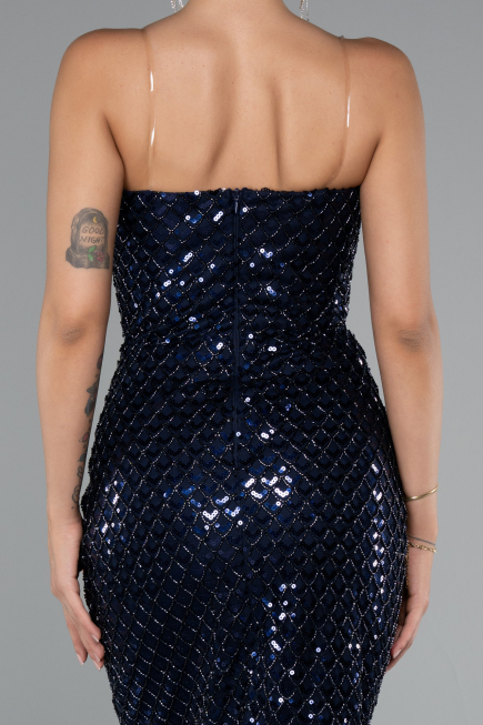 Midi Navy Blue Scaly Cocktail Dress ABK2389