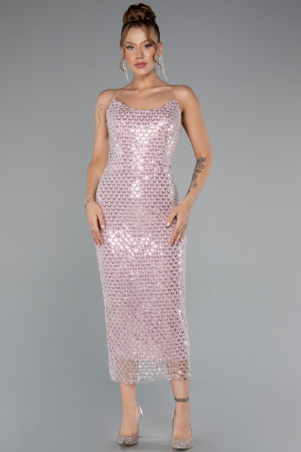 Midi Powder Color Scaly Cocktail Dress ABK2389