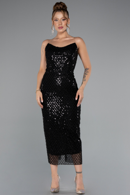 Midi Black Scaly Cocktail Dress ABK2389