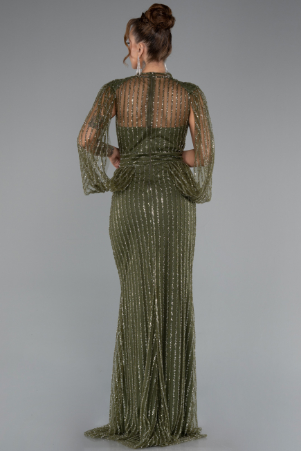 Olive Drab Stoned Long Evening Gown ABU3981