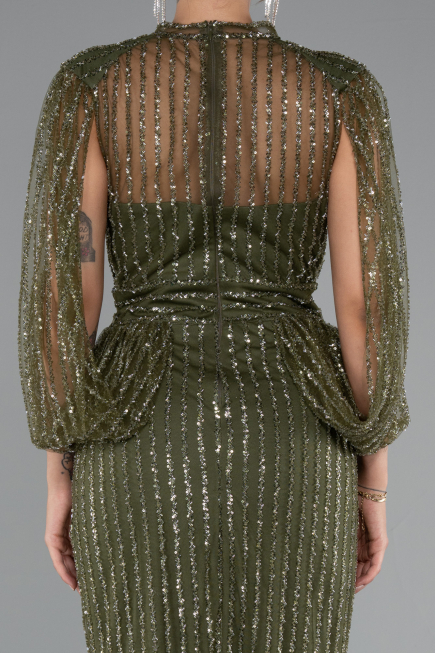 Olive Drab Stoned Long Evening Gown ABU3981