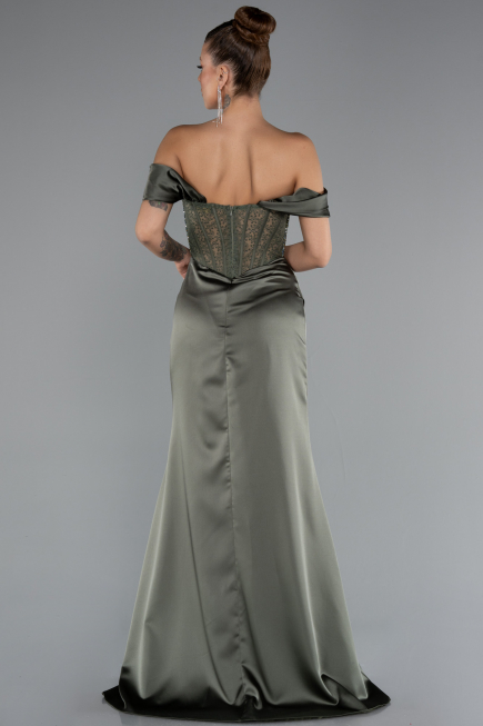 Long Olive Drab Satin Evening Dress ABU5130