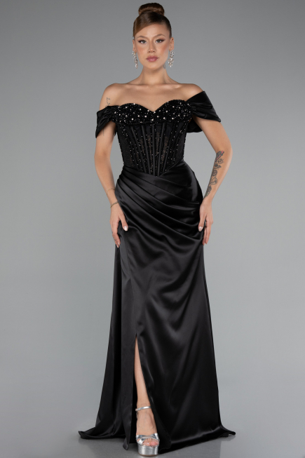 Long Black Satin Evening Dress ABU5130