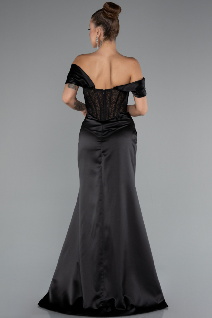 Long Black Satin Evening Dress ABU5130