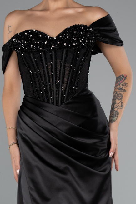 Long Black Satin Evening Dress ABU5130