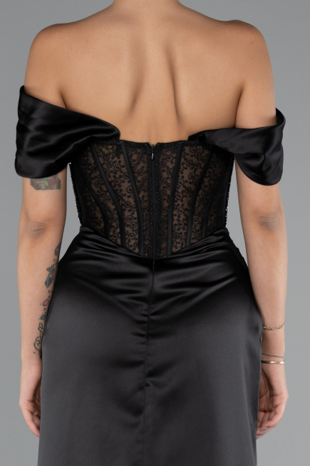 Long Black Satin Evening Dress ABU5130