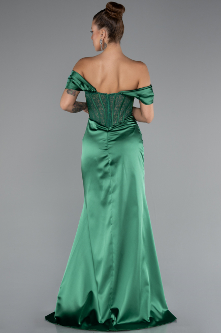 Long Emerald Green Satin Evening Dress ABU5130