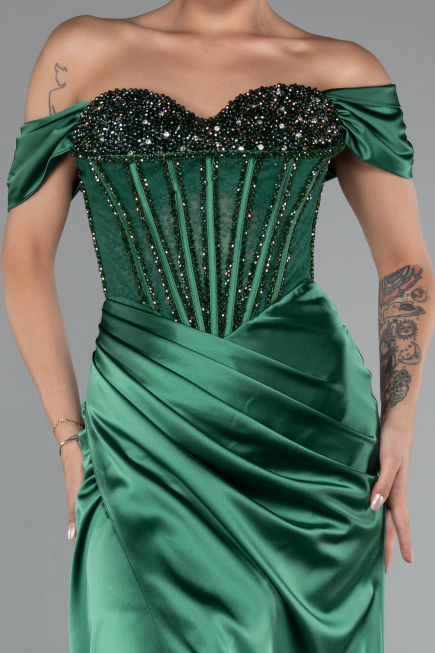 Long Emerald Green Satin Evening Dress ABU5130