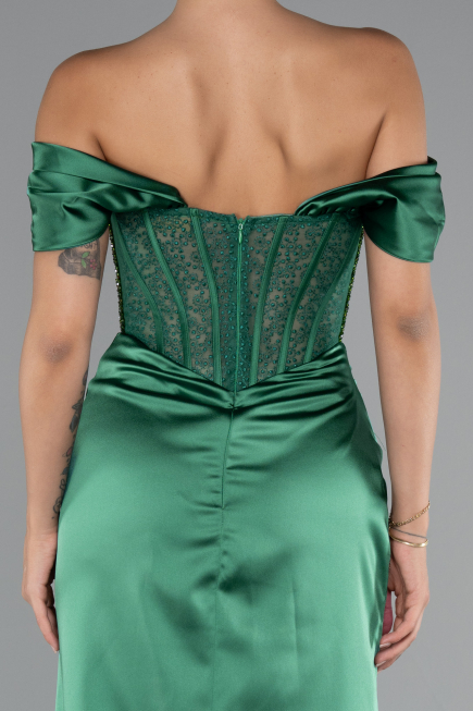 Long Emerald Green Satin Evening Dress ABU5130