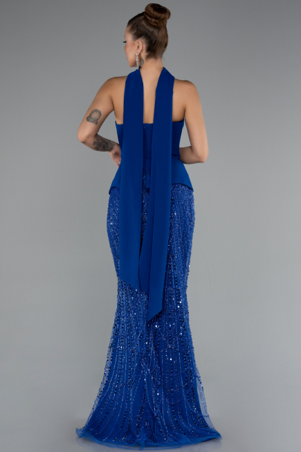 Long Sax Blue Beaded Evening Dress ABU5131