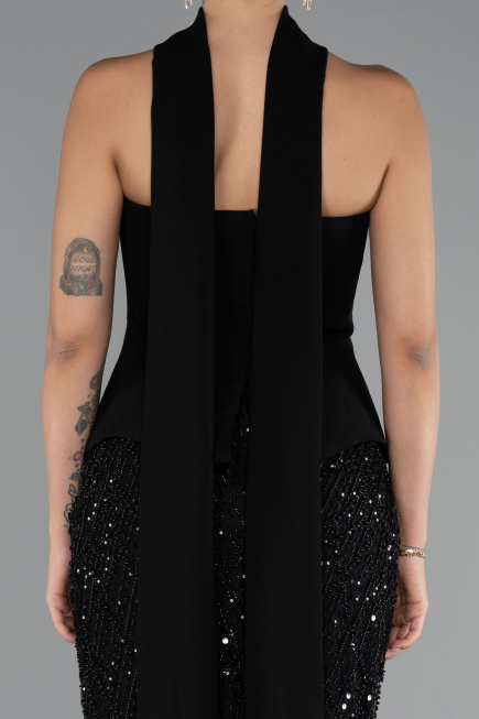 Long Black Beaded Evening Dress ABU5131