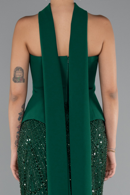 Long Emerald Green Beaded Evening Dress ABU5131