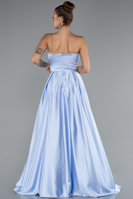 Long Light Blue Satin Prom Gown ABU5105