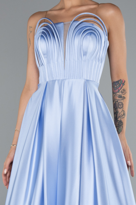 Long Light Blue Satin Prom Gown ABU5105