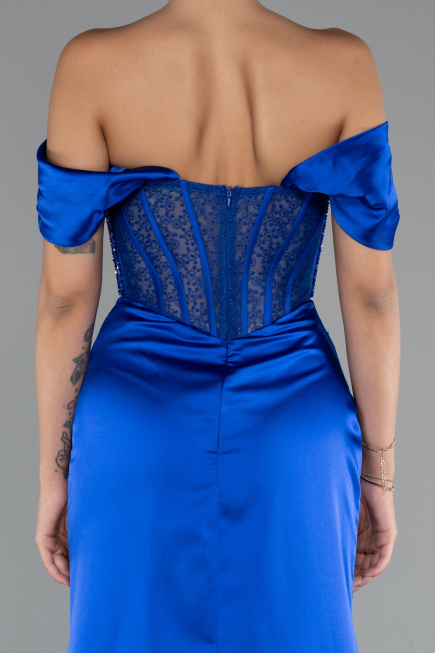 Long Sax Blue Satin Evening Dress ABU5130