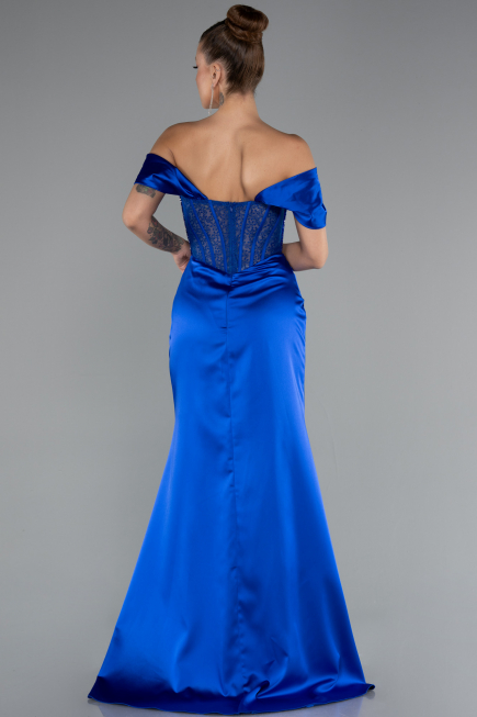Long Sax Blue Satin Evening Dress ABU5130