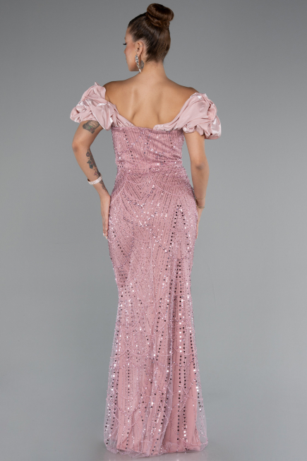 Powder Color Stoned Strapless Sleeve Accessories Long Mermaid Evening Gown ABU4509