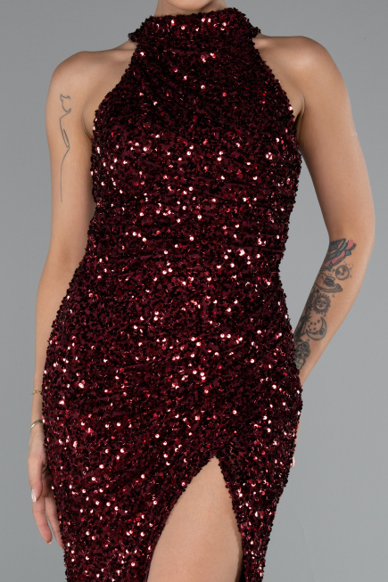 Long Burgundy Scaly Evening Dress ABU5135