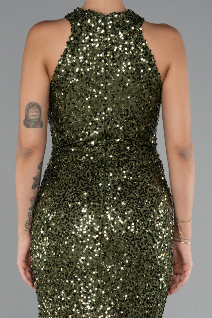 Long Olive Drab Scaly Evening Dress ABU5135