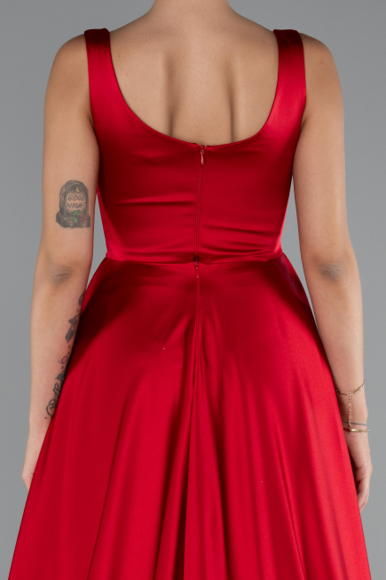 Red Long Satin Evening Dress ABU4715