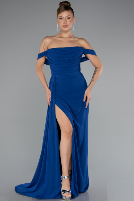 Sax Blue Long Chiffon Evening Dress ABU4925