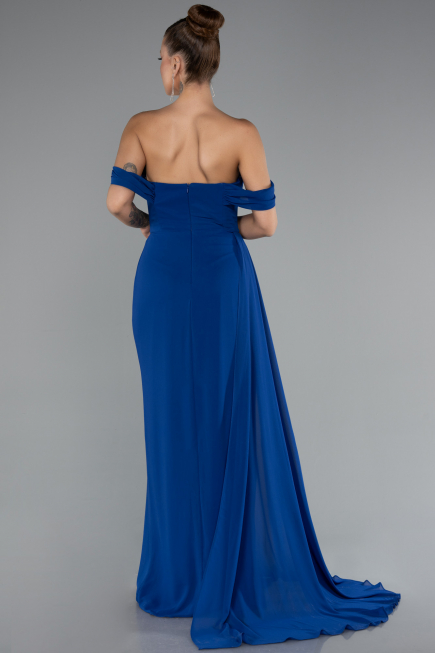 Sax Blue Long Chiffon Evening Dress ABU4925