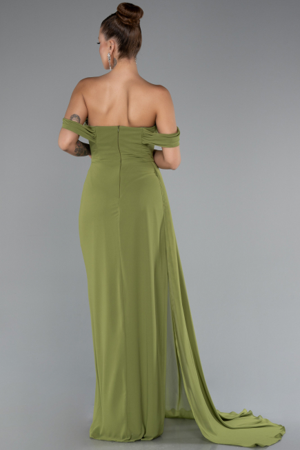 Oil Green Long Chiffon Evening Dress ABU4925