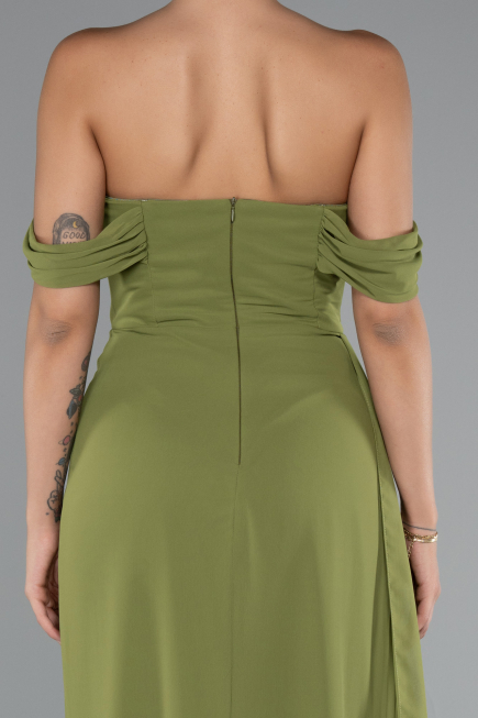 Oil Green Long Chiffon Evening Dress ABU4925
