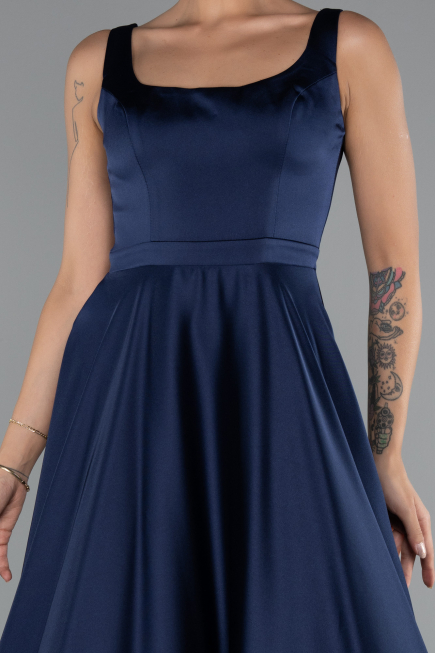 Long Navy Blue Satin Evening Dress ABU5136