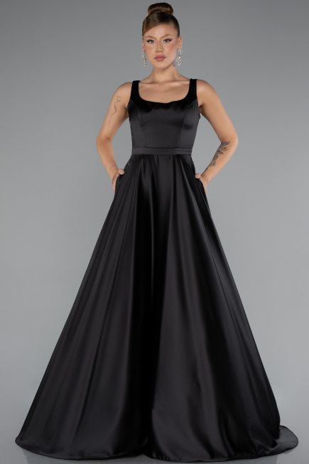 Long Black Satin Evening Dress ABU5136