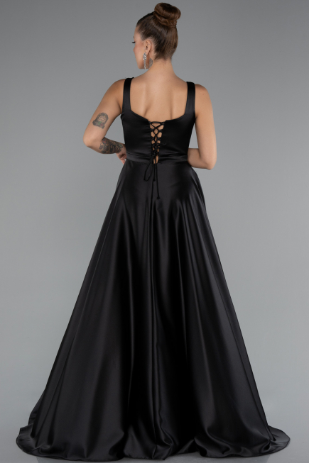 Long Black Satin Evening Dress ABU5136