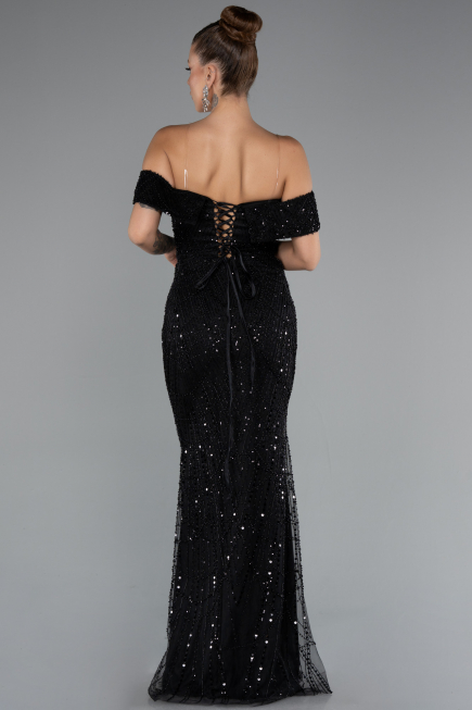 Long Black Beaded Evening Dress ABU5137