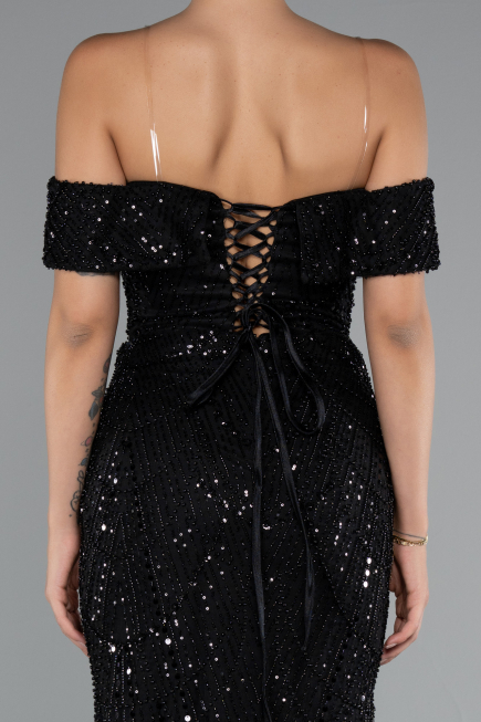 Long Black Beaded Evening Dress ABU5137