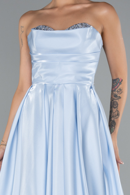 Light Blue Stoned Strapless Sleeve Accessory Long Taffeta Evening Dress ABU4846