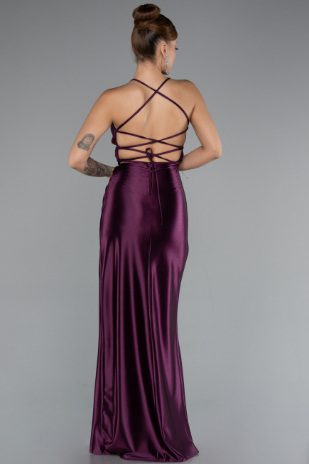 Cherry Colored Long Satin Prom Gown ABU2800