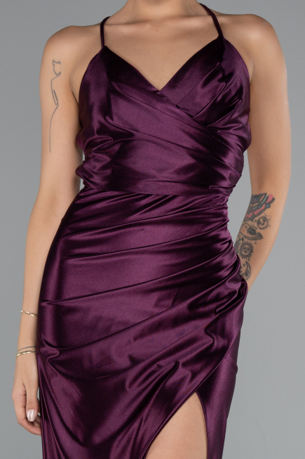Cherry Colored Long Satin Prom Gown ABU2800