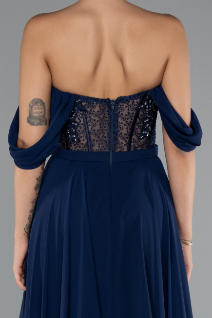 Navy Blue Long Chiffon Evening Dress ABU3310